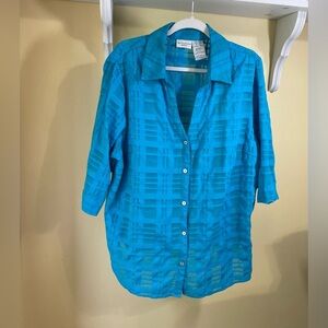 White Stag Blue Boxy 3/4 Sleeve Button Down